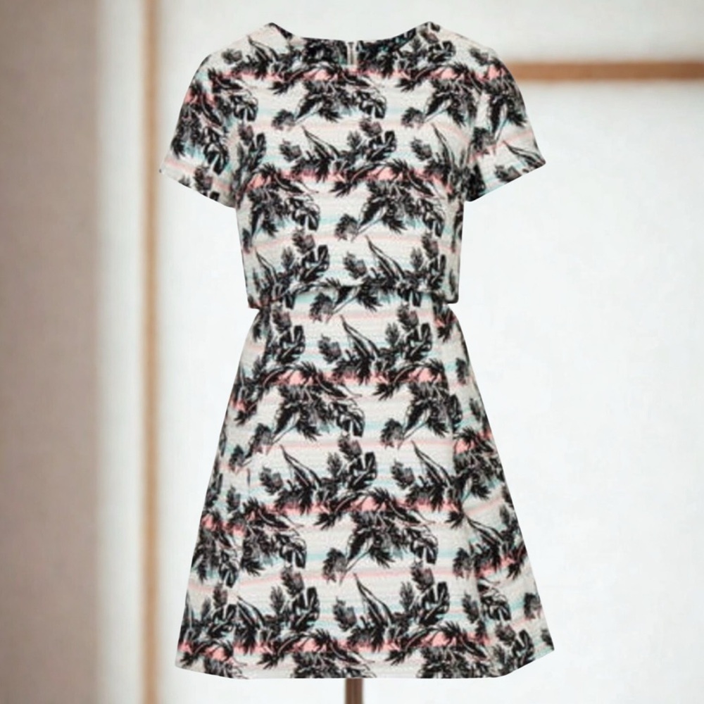 TOPSHOP TROPICAL LEAF PRINT PEEKABOO WAIST DRESS